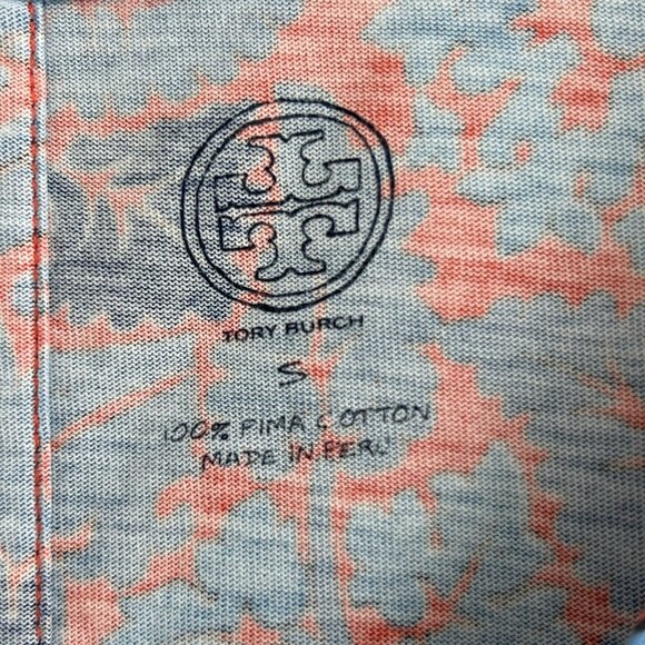 Tory Burch Pima Cotton V-Neck Sea Coral Artemis Short Sleeve T Shirt Top (S) - Picture 9 of 10